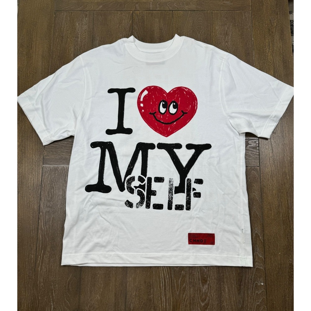 CHNGE I Love My Self Graphic T-Shirt XL Organic Cotton White Streetwear Tee 3342